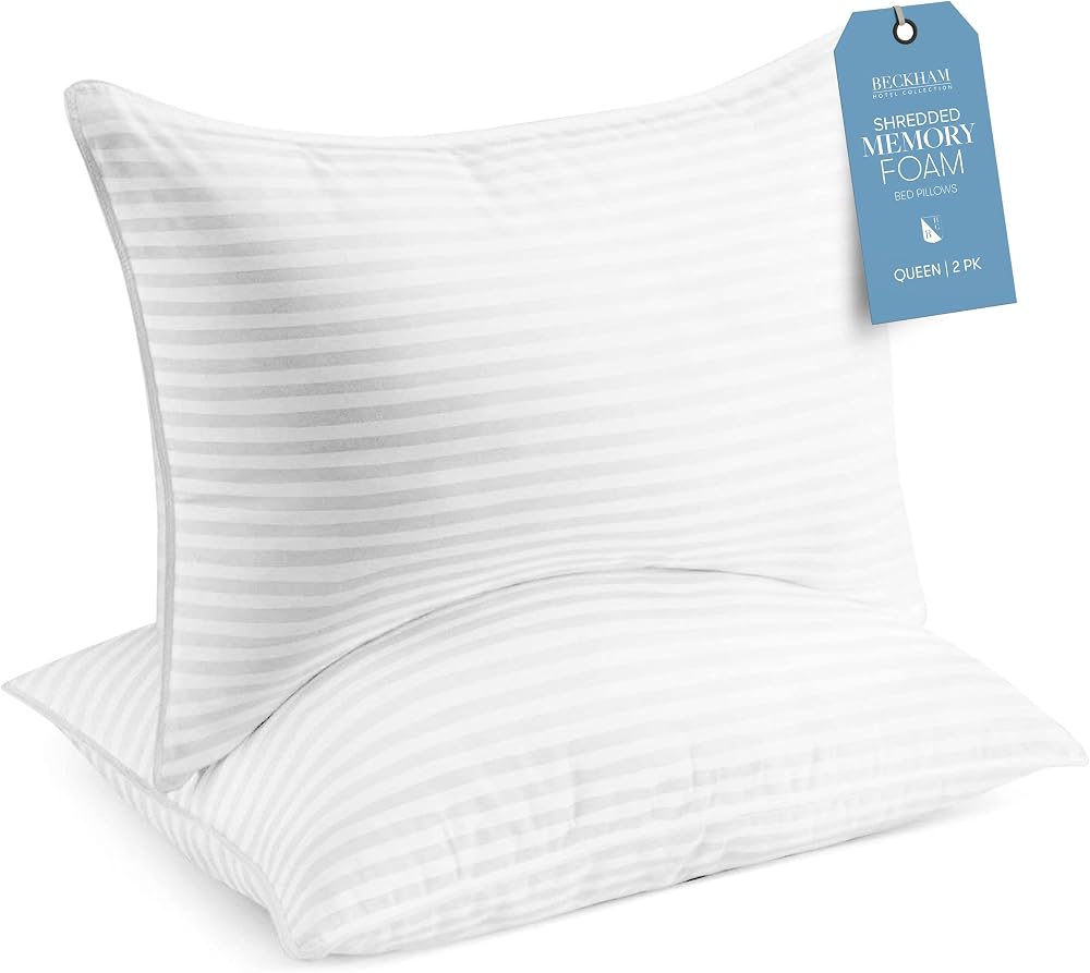 Shredded Memory Foam Pillows, Adjustable Fill, Queen — Set of 2