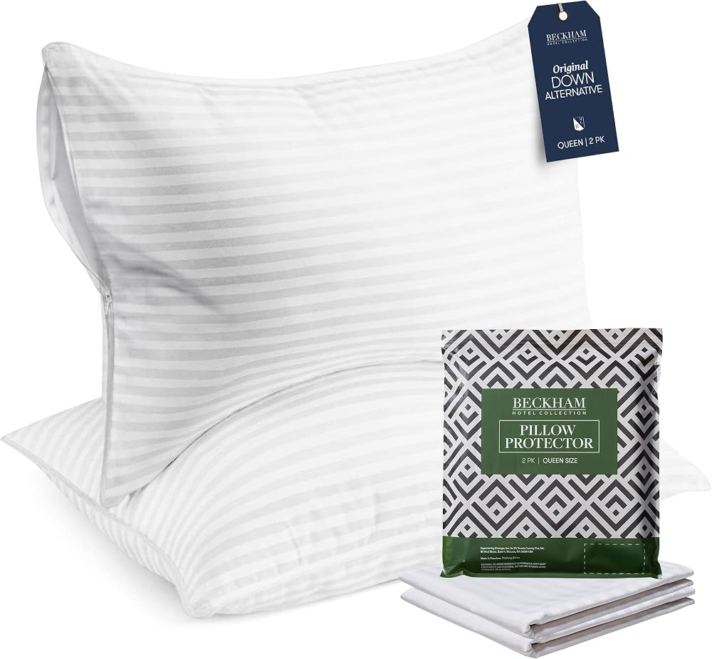 Bed Pillows and Pillow Protectors, Sets of 2