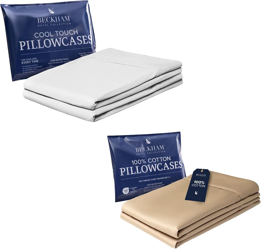 White Cooling and Sand Cotton Pillowcases, Mixed Pair