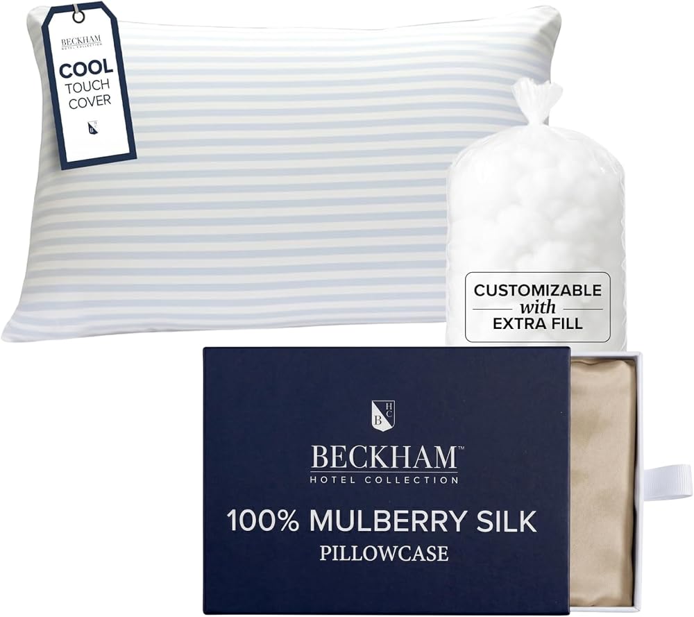 Adjustable Cooling Pillow with Mulberry Silk Pillowcase — Champagne