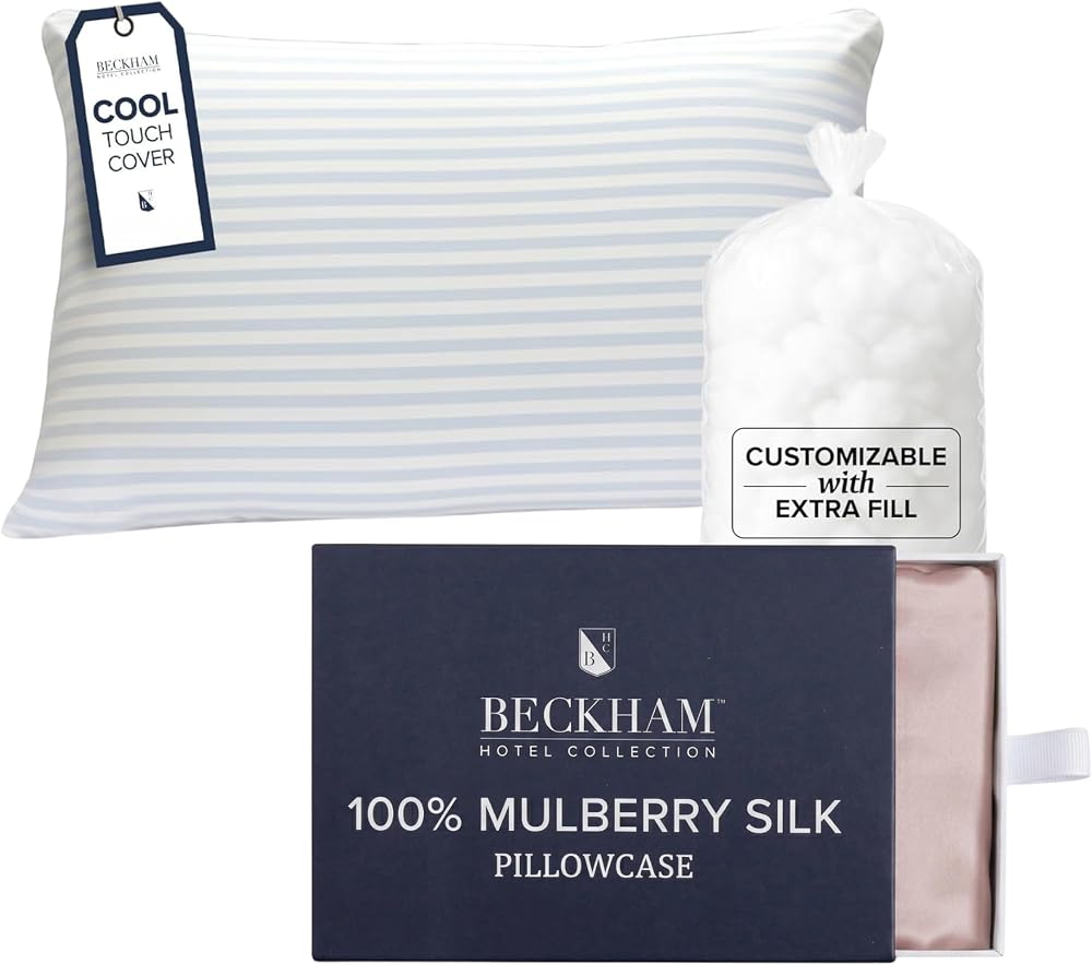 Adjustable Cooling Pillow with Mulberry Silk Pillowcase — Cherry Pink