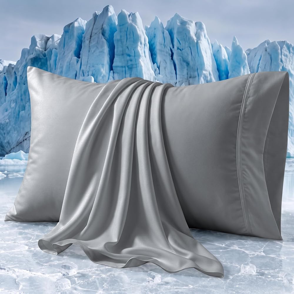 Cooling Pillowcases for Hot Sleepers, Set of 2 — Light Gray