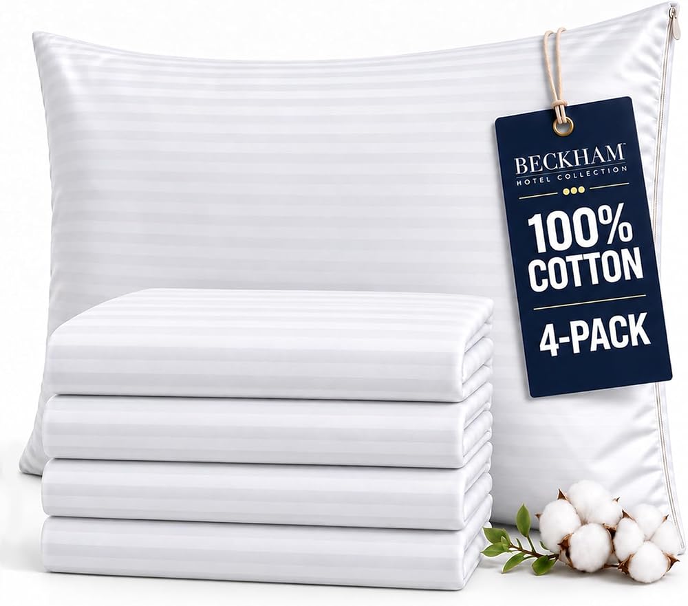 Cotton Pillow Protectors with Zipper — White