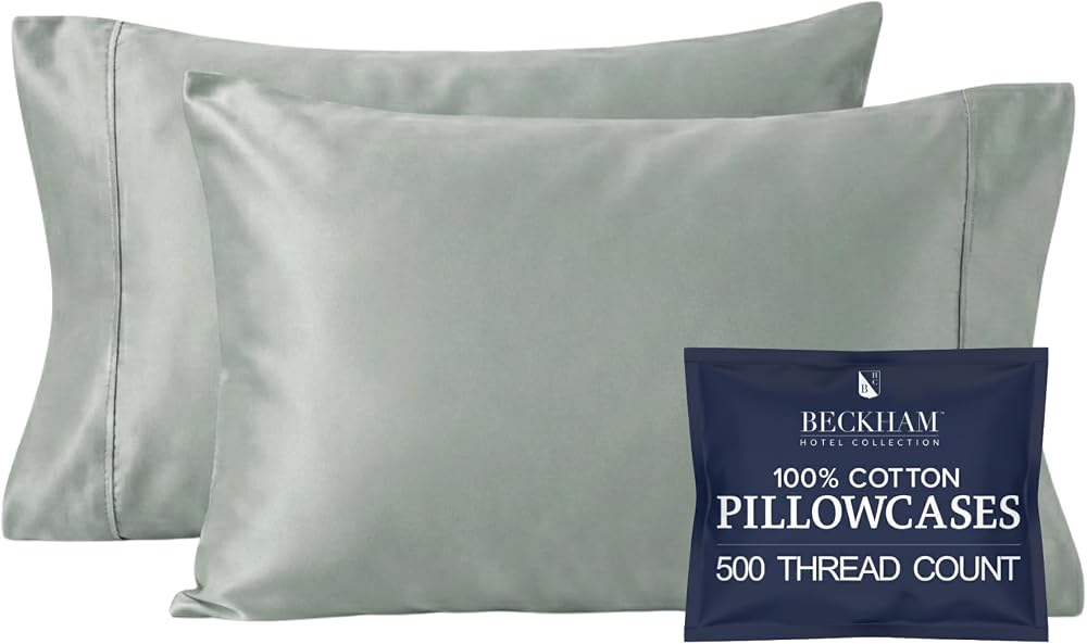 Cotton Sateen Pillowcases 500TC, Set of 2 — Aqua Gray