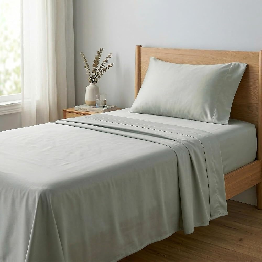 Cotton Sateen Sheet Set — Aqua Gray