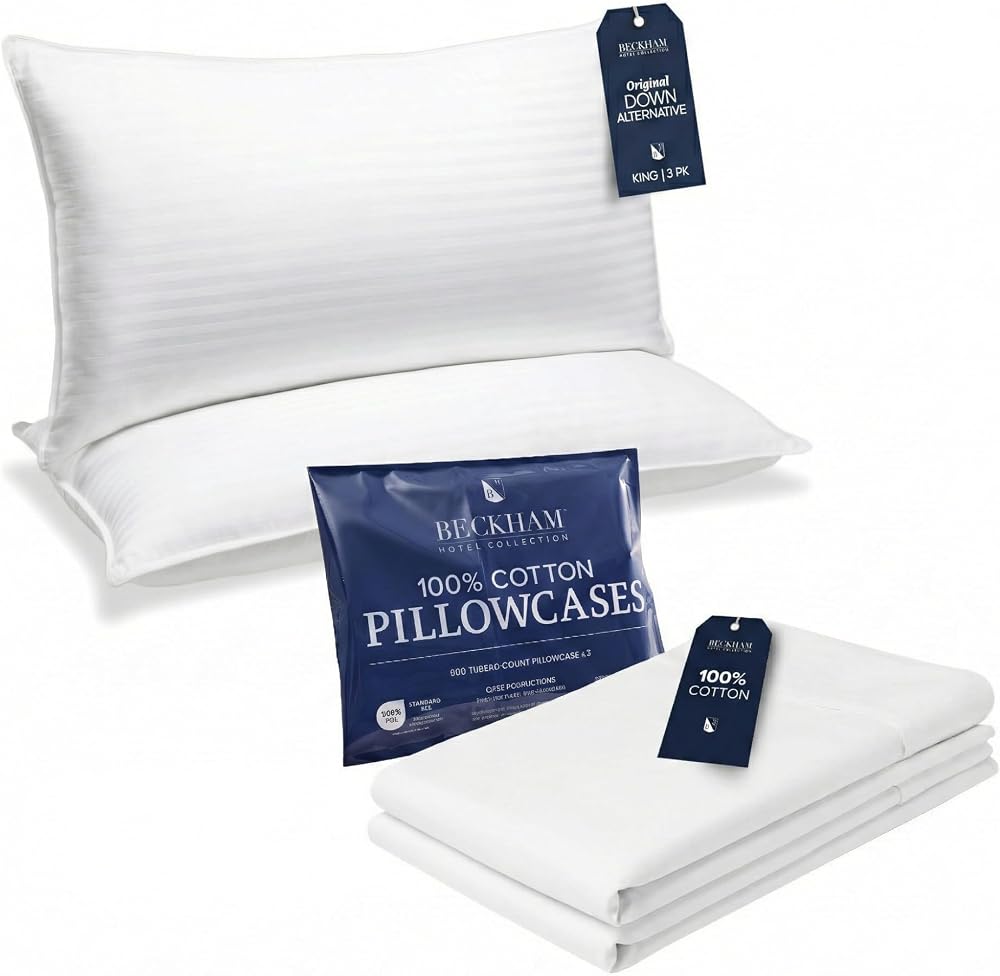 Down Alternative Pillows with Cotton Pillowcases, Set of 2