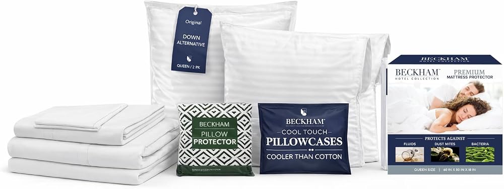 Hotel Bed Luxury Bundle, Sheets with Pillows and Protectors