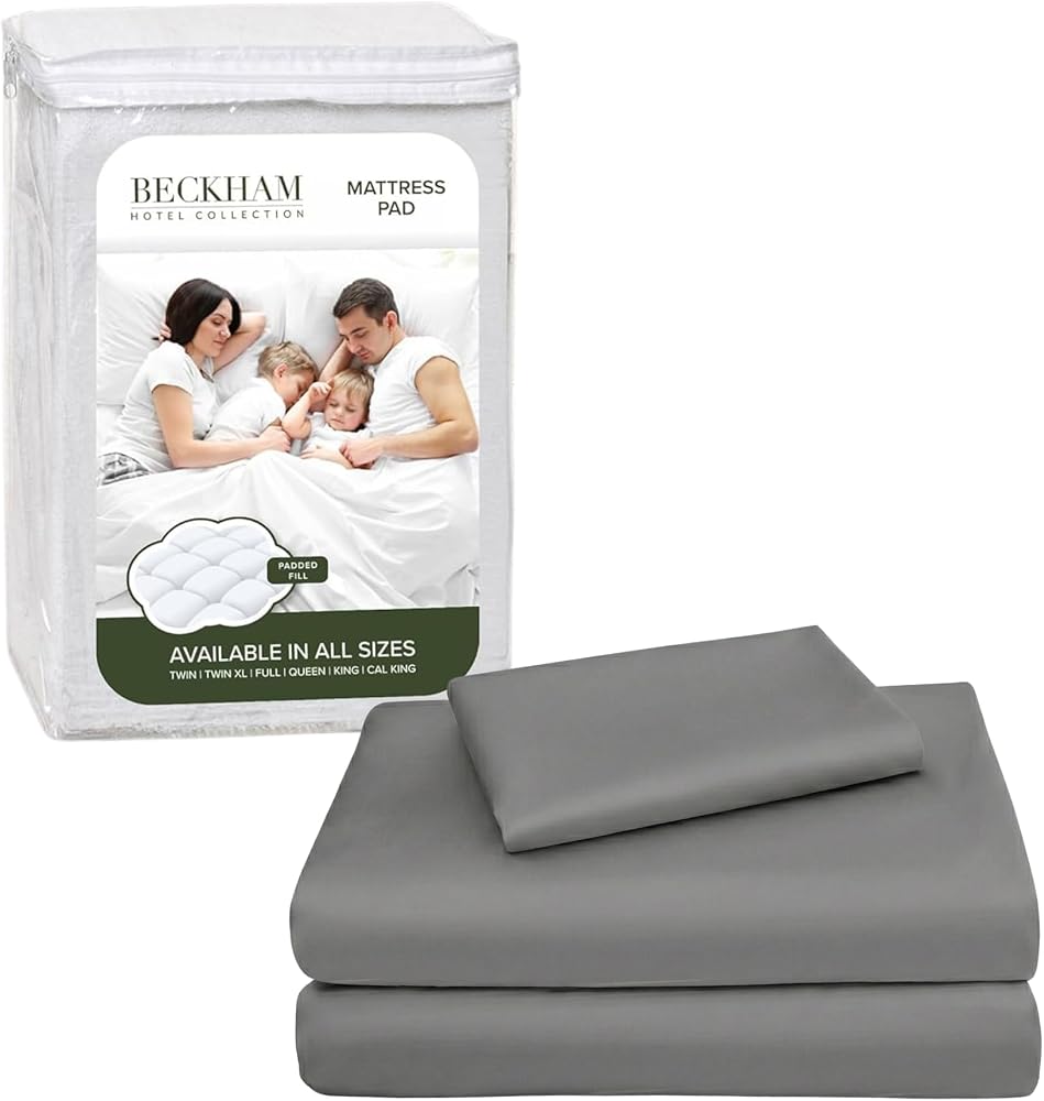 Mattress Pad and Cotton Sheet Set, Deep Pocket — Dark Gray