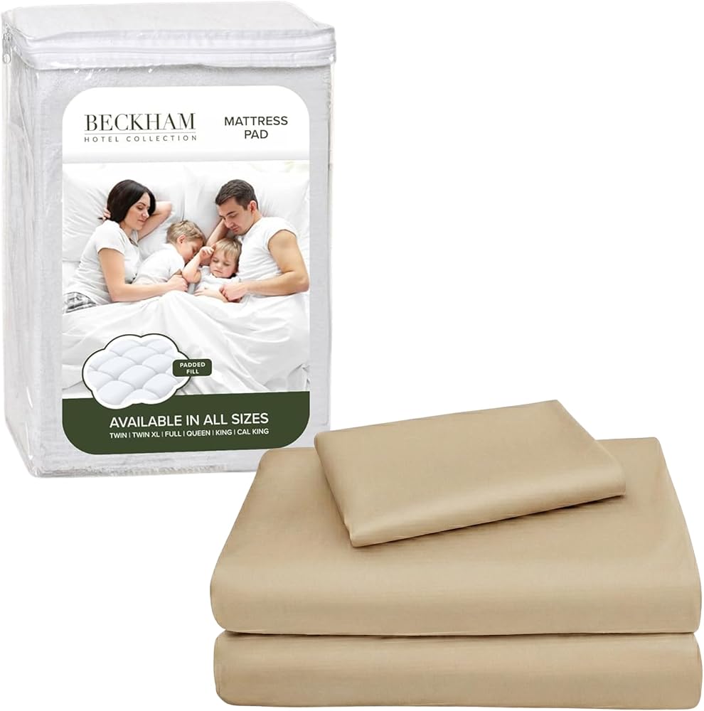 Mattress Pad and Cotton Sheet Set, Deep Pocket — Sand