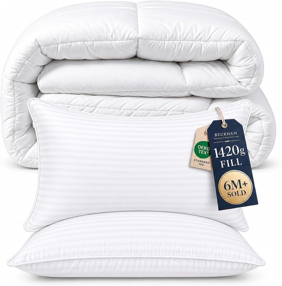 Bed Pillows, Set of 2, with Mattress Pad Topper