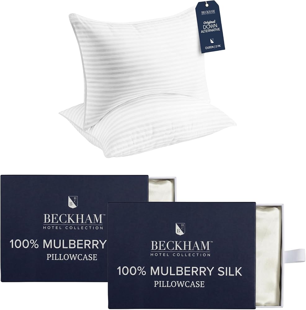 Pillows with 2 Mulberry Silk Pillowcases, 22 Momme — Ivory