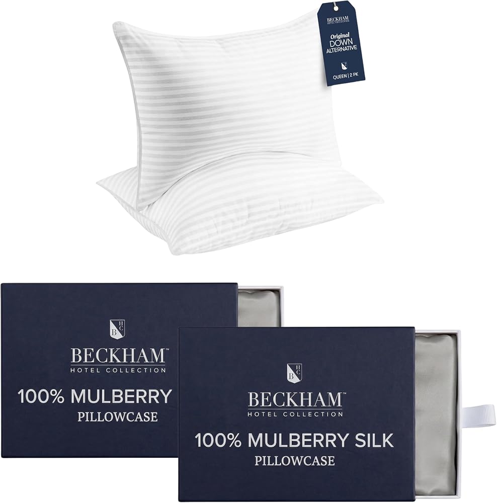 Pillows with 2 Mulberry Silk Pillowcases, 22 Momme — Silver Cloud