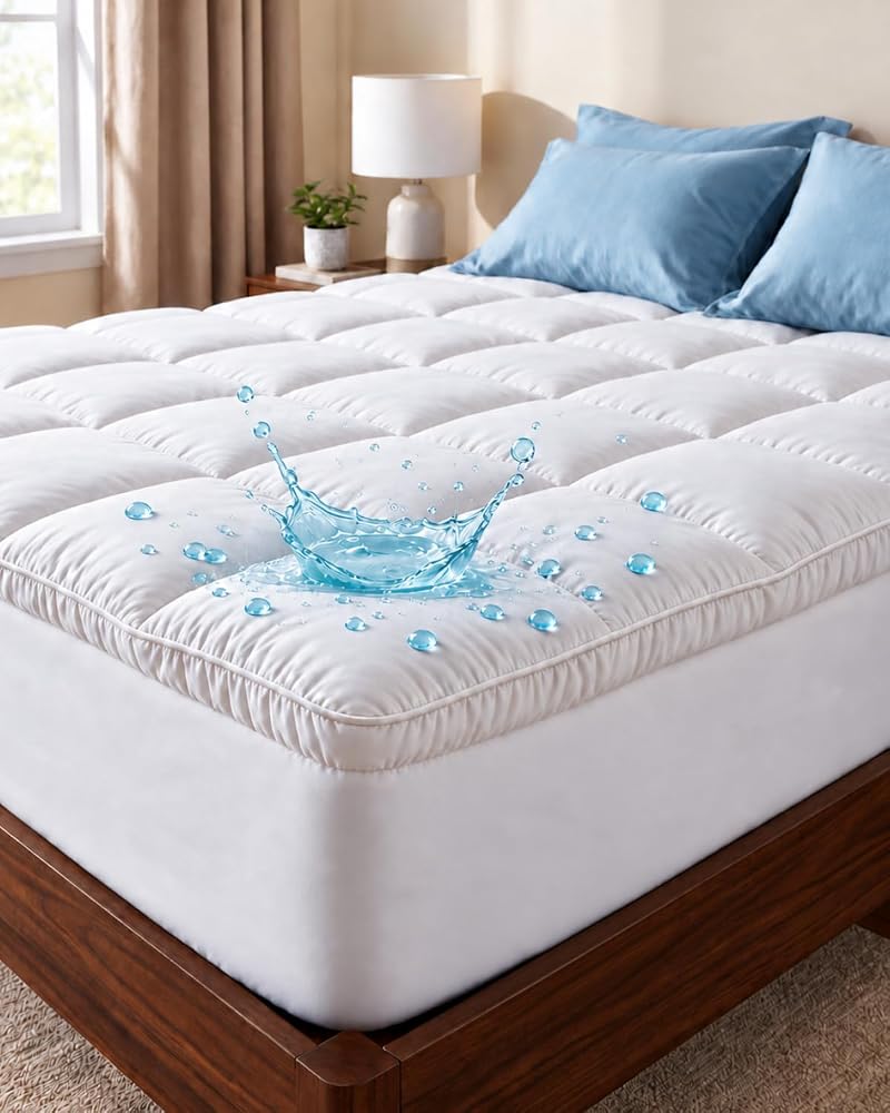 Quilted Pillow-Top Mattress Pad and Protector Hybrid — White